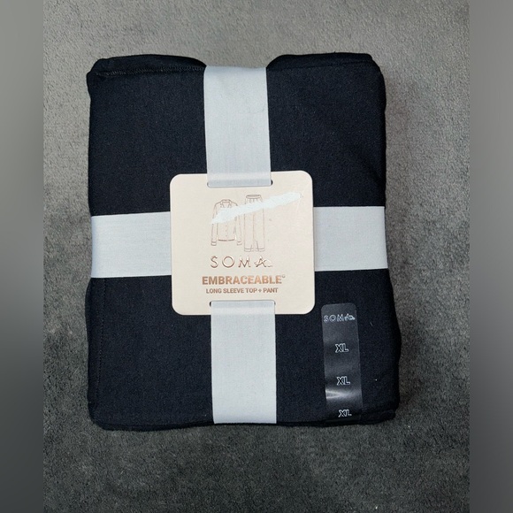 NWT SOMA Size XL Black Embraceable Long Sleeve Top & Pant Pajama Set - Picture 3 of 5